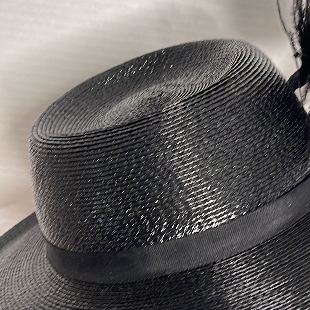 Vintage 60s Black Straw Hat with Feather Plume - Picture 6 of 15
